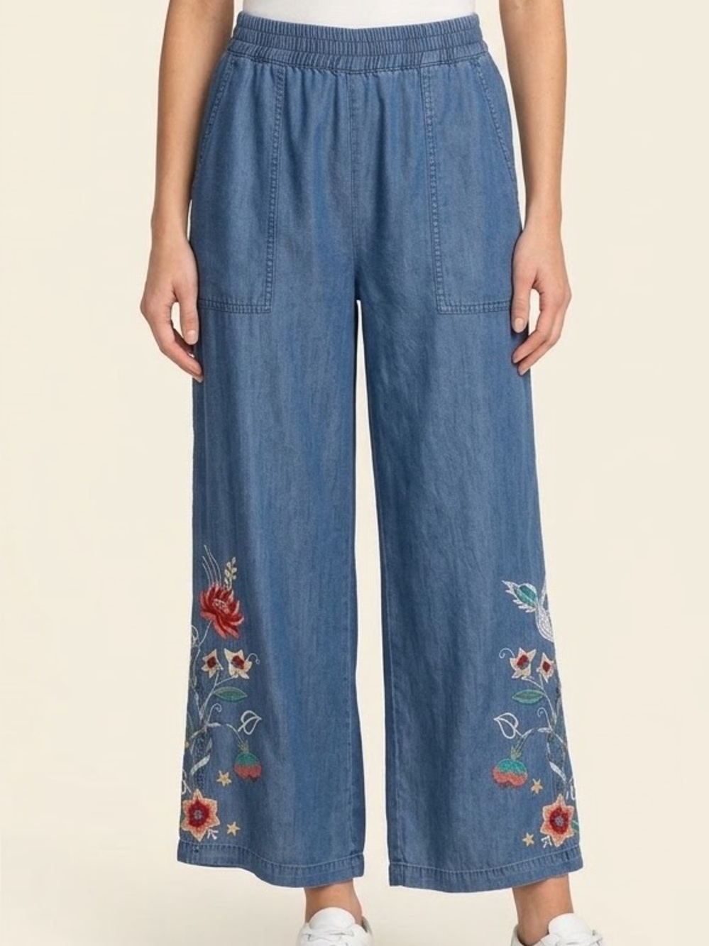 Johnny Was Workshop Calipso Cropped Wide Leg Pant (in Denim Blue) XL